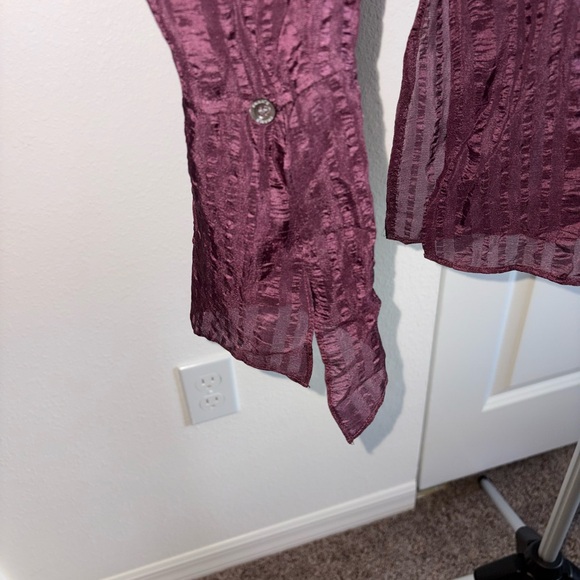 Frame Sheer Burgundy Button Down Shirt - Picture 3 of 9